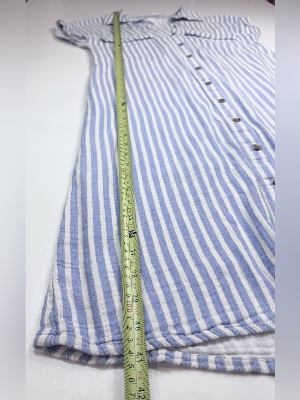 H&M Blue White Striped Cotton Gauze Shirt Dress XS Beach Cover Up Coastal Summer - Picture 5 of 9